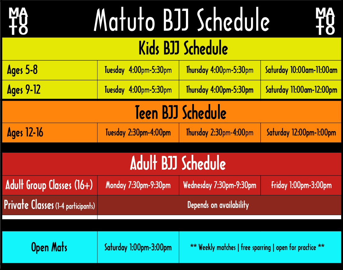 Matuto BJJ Schedule